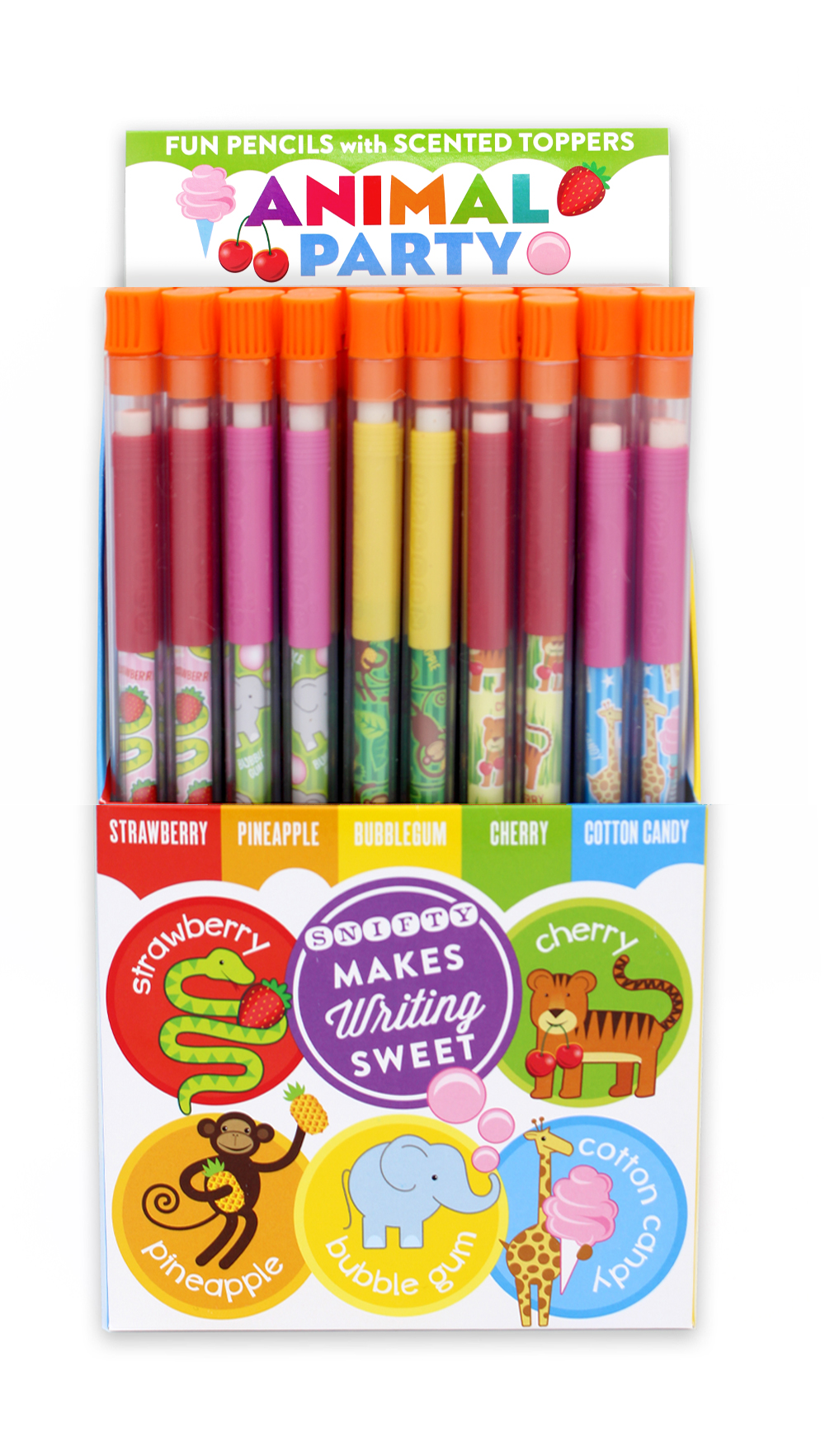 scented pencil toppers 60pc – animal party – Snifty Scented Products